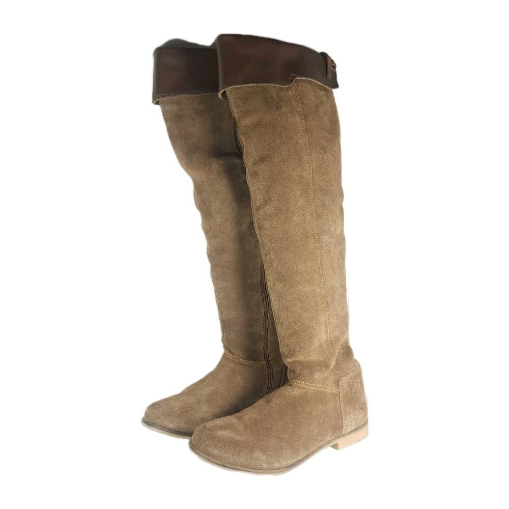 Rag & Co Women’s US 8,5? Brown Suede Side Zip Lace Over The Knee Riding Boots